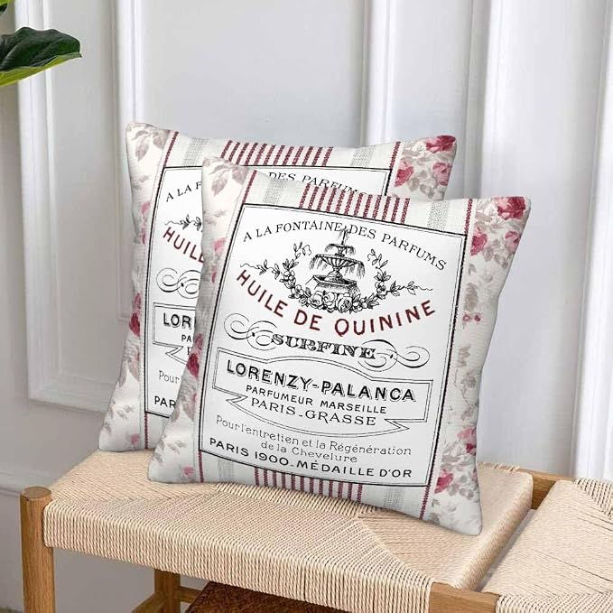 Huile De Quinine Vintage French 18 X 18 Pillow Covers Elegance Fountain Pink - Image 4