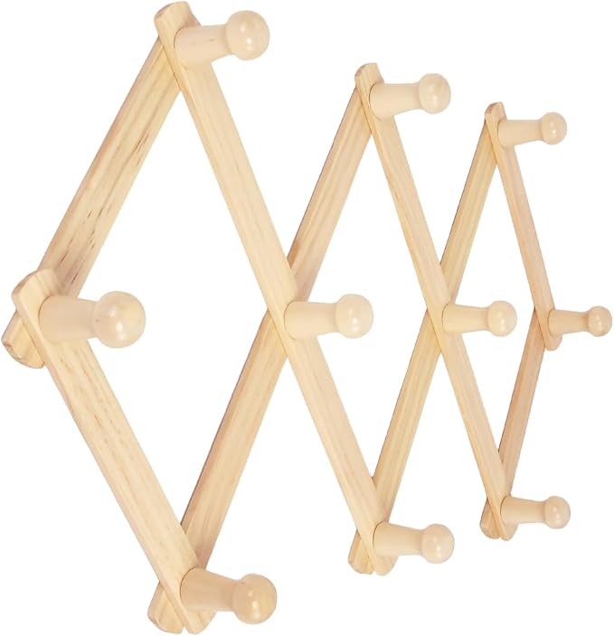 AMAPON Accordion Style Expandable Wall Wooden Coat Rack 10 Hooks Hang Hats by AMAPON