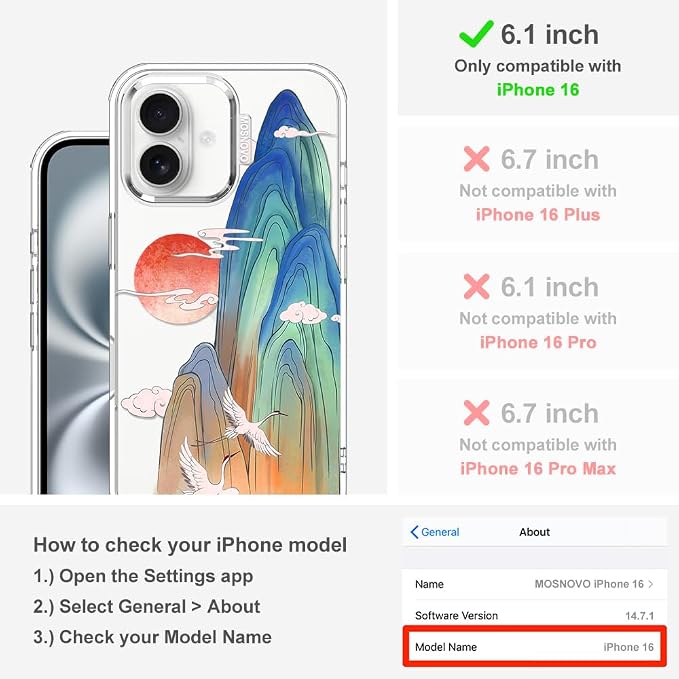 MOSNOVO for iPhone 16 Case, Shockproof Military-Grade Protection 6.6ft Drop - Image 2