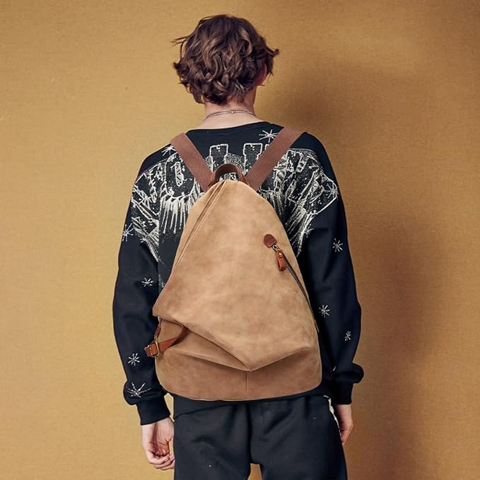 KL928 PU Leather Vintage Backpack – Large Casual Daypack Outdoor Travel - Image 8