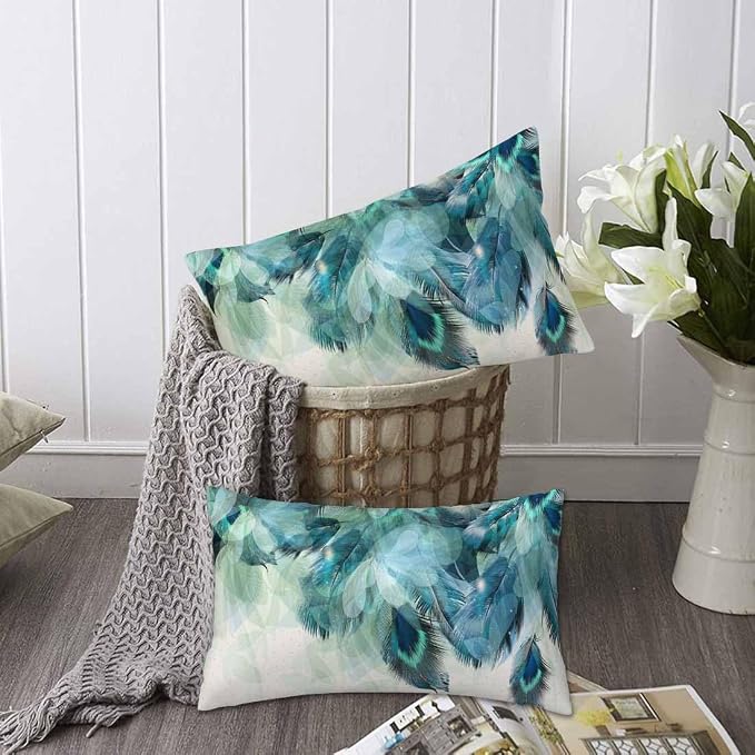 Peacock Feather 12 X 20 Pillow Covers Watercolor Gradient Blue Soft Halo Green - Image 6