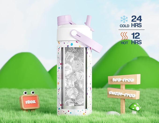 18 oz Kids Insulated Water Bottle: BPA-Free, Easy Clean, Keep Cold 24H - Image 5