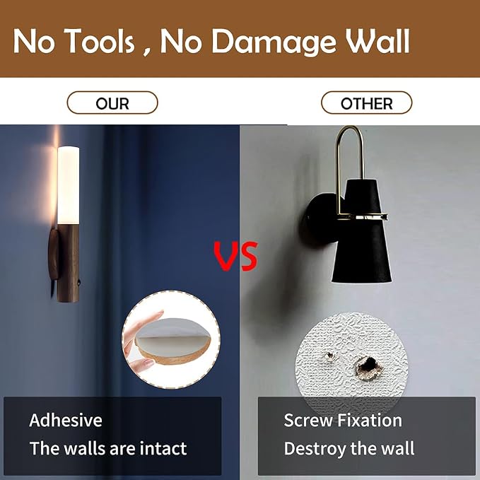 LANDGOO Wooden Motion Sensor Night Lights, Magnet Body Hallway Lamp, - Image 9
