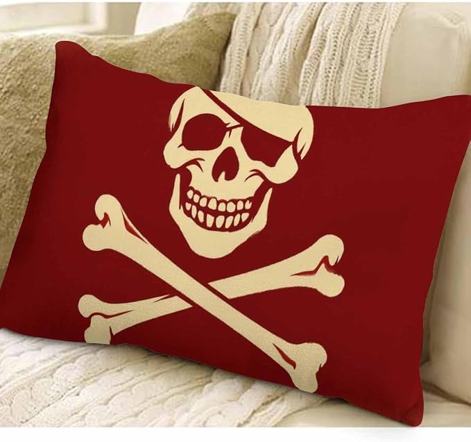 EKOBLA Red Skull Rectangle Pillow Covers One Eyed Creepy Pirate Skeleton - Image 3