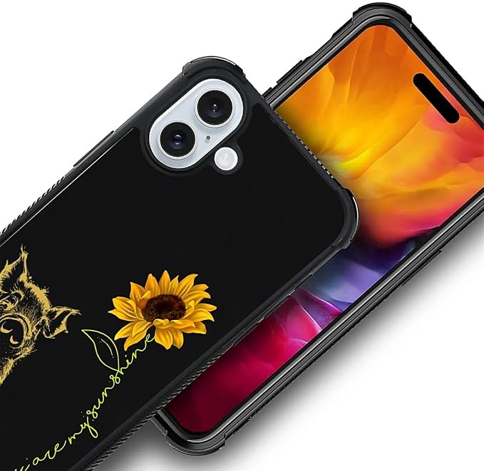 for iPhone 16 Case, Pig Sunflower Yellow Sunshine Pattern Graphic Design Girl - Image 3