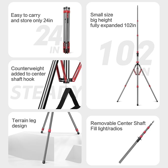 FreeSea Light Stand Aluminum, Adjustable Tripod Stand - Image 3