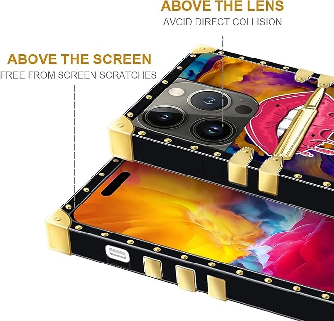 Compatible with iPhone 15 Pro Case, Cool Corlorful Lip Marble Luxury Golden - Image 7