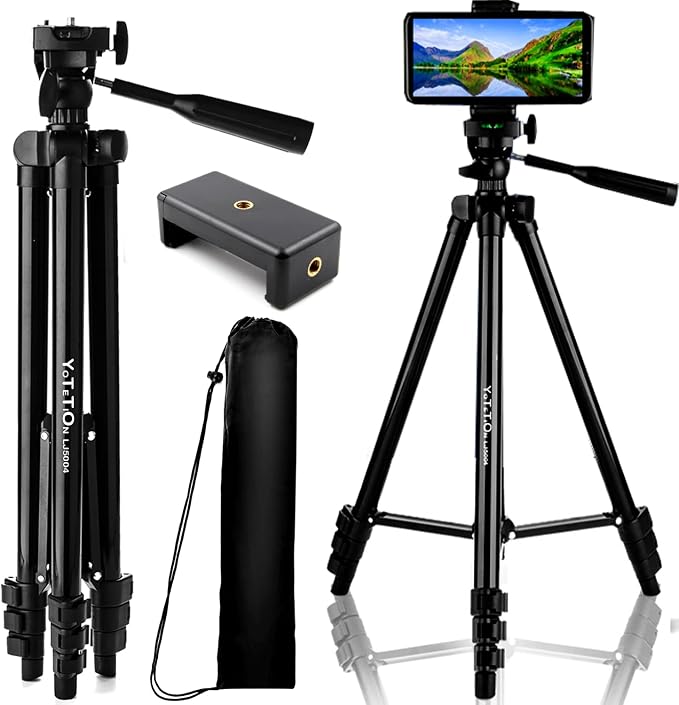 55" Aluminum Phone & Camera Tripod, Extendable Cell Phone Tripod Stand by YOTETION