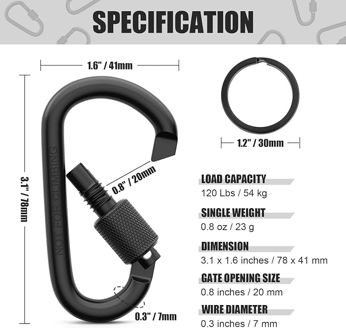 Cridoz Locking Carabiner D Ring Clips - Image 3