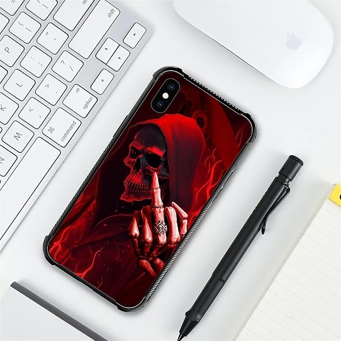 for iPhone X/Xs Case, Gestures Funny Skull Pattern Graphic Design Girl Boy Soft - Image 5