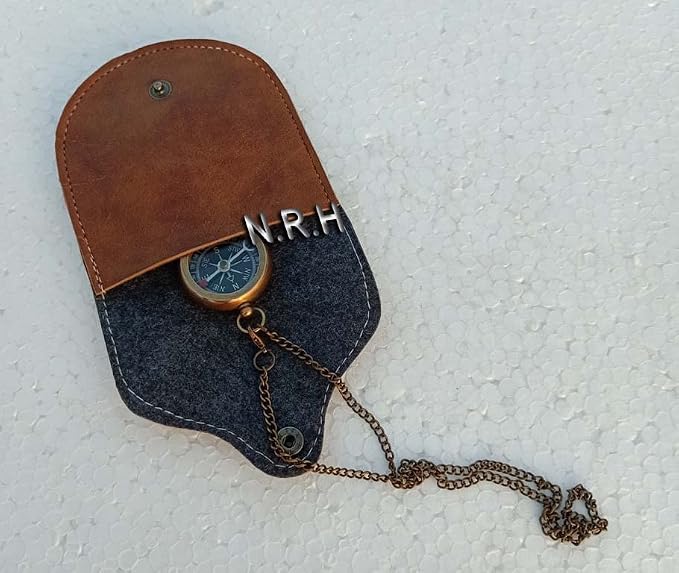 Brass Compass with Leather Case and Chain Locket Compass Navigation Compass - Image 2