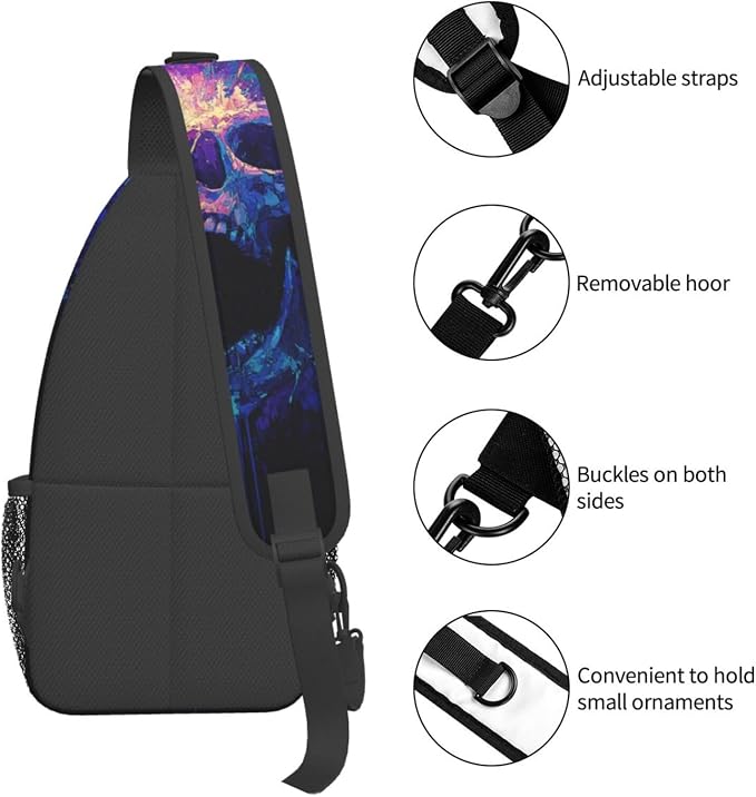 Trippy Skull Sling Bag Crossbody Travel Hiking Chest Backpack Shoulder Daypack - Image 5