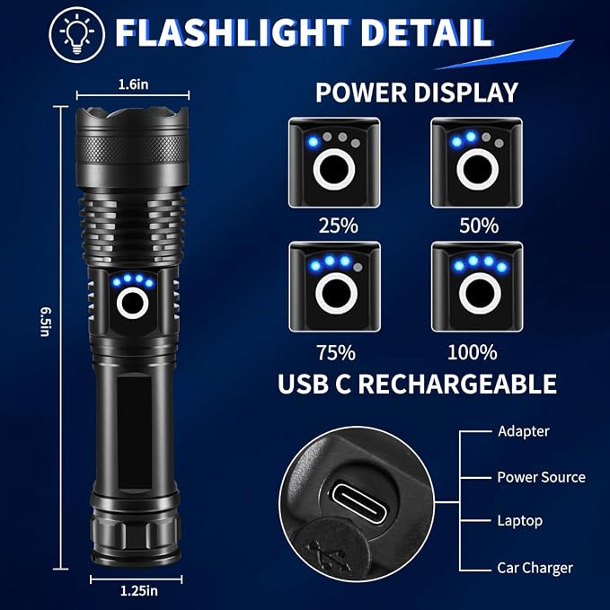 UUYEE 3Pack Rechargeable Flashlights High Lumens, Super Bright Flashlight - Image 5