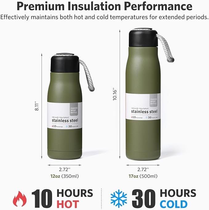 Small Water Bottle, Dusgut Insulated Water Bottle, Stainless Steel, Wide Mouth - Image 3