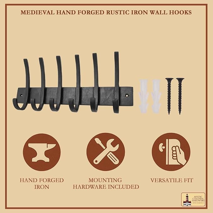 Mystic Colonial Rustic Cast Iron Wall Rack - Image 4