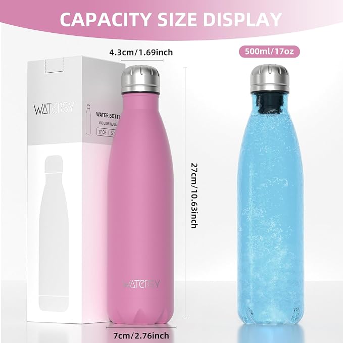WATERSY Stainless Steel water bottles, 17oz/500ml Insulated Water Bottles - Image 3