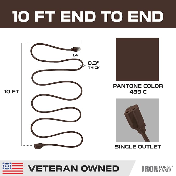 Iron Forge Cable Outdoor Brown Extension Cord 10 ft - Image 8