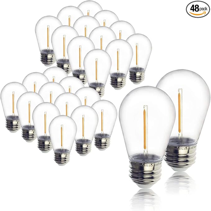 Jslinter 48-Pack LED 1W String Light Bulbs, S14 Plastic Shatterproof Edison by Jslinter