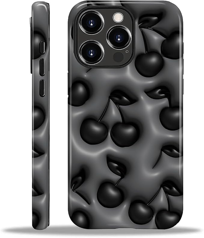 for iPhone 16 Pro Case, HL2 Cute Cool Cherry Black Hybrid 2 Layer Hard Shell by Unknown