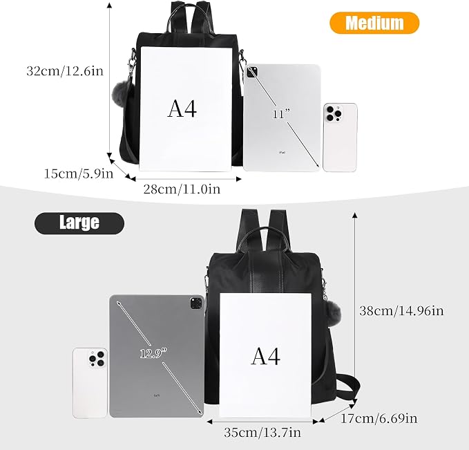 PINCNEL Women Backpack Purse Waterproof Nylon Anti-theft Rucksack Lightweight - Image 2