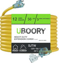 Outdoor Extension Cord Waterproof 50 FT, Flexible 100% Copper 3 Prong Extension by UBOORY