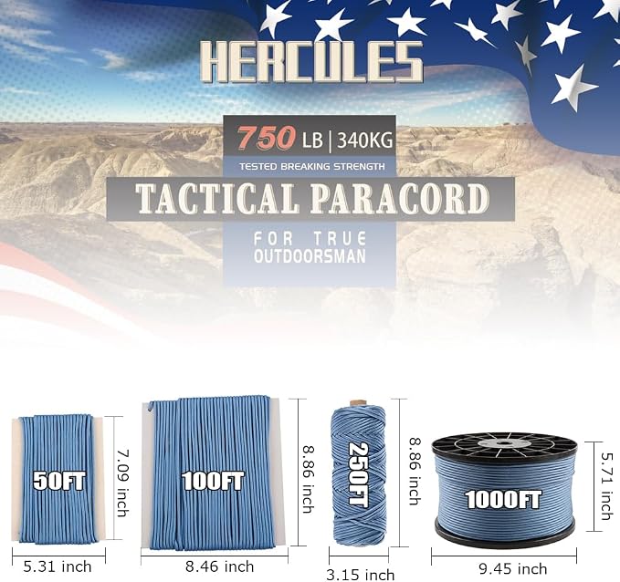 HERCULES 750lb Paracord 4mm 11 Strands Tactical Parachute Cord, Outdoor Gear - Image 2