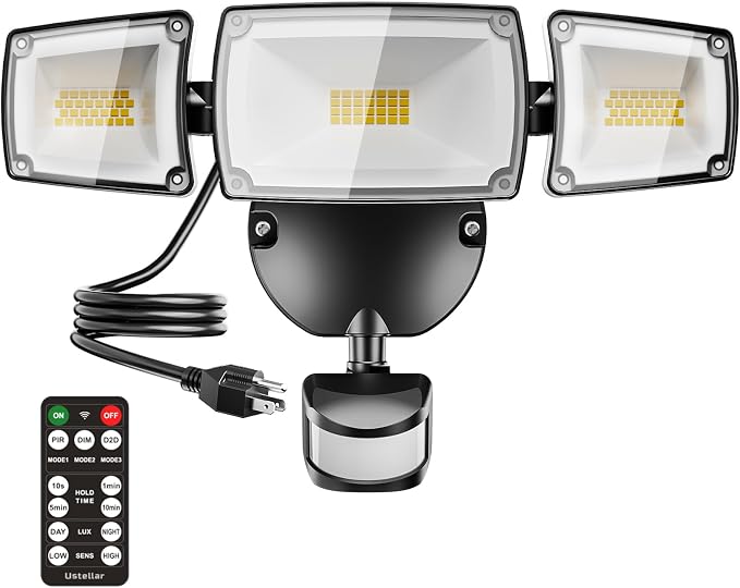 USTELLAR 55W Plug in Flood Light Outdoor, 5500lm Motion Sensor Outdoor Lights by Ustellar