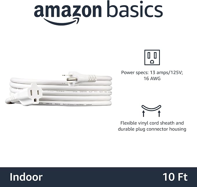 Amazon Basics Extension Cord, 10 Ft, 3-Prong Outlet Extender, Indoor Use - Image 2