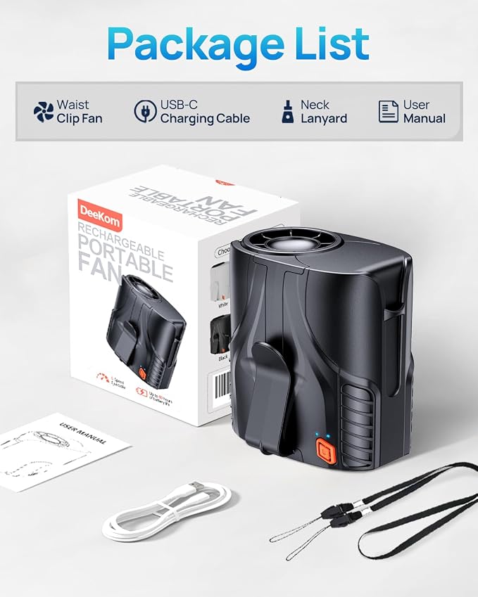 Portable Personal Waist Fan& Neck Fan, 14000RPM Brushless Motor, 40H Runtime - Image 9