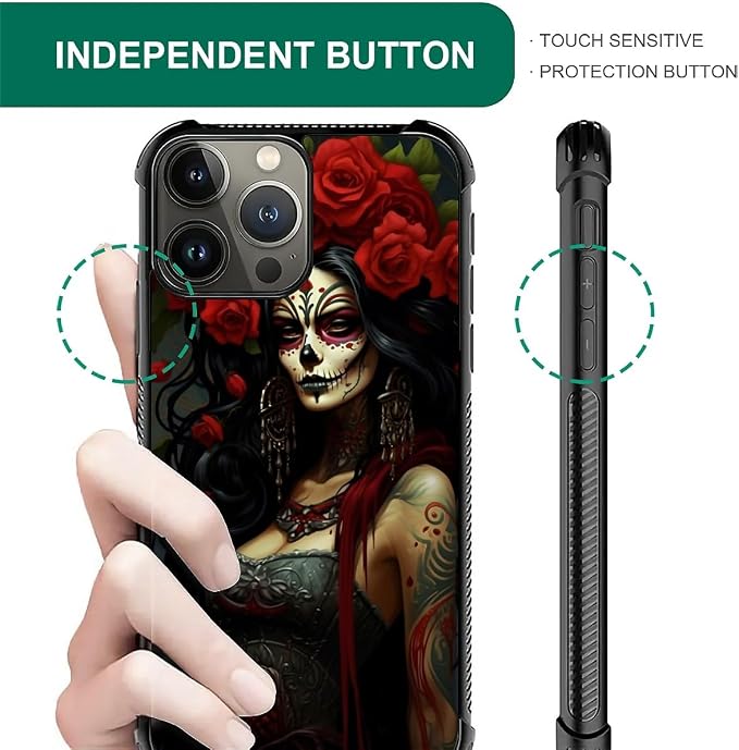 for iPhone 16 Pro Case, Day of The Dead Halloween Woman Pattern Graphic Design - Image 2