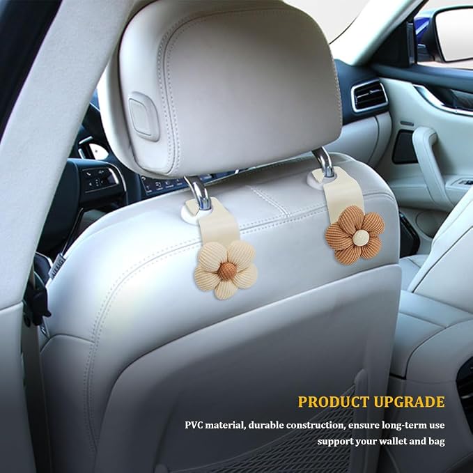 4PCS Car Hooks for Purses and Bags, Flower Car Headrest Hook, Car Purse Hook - Image 5