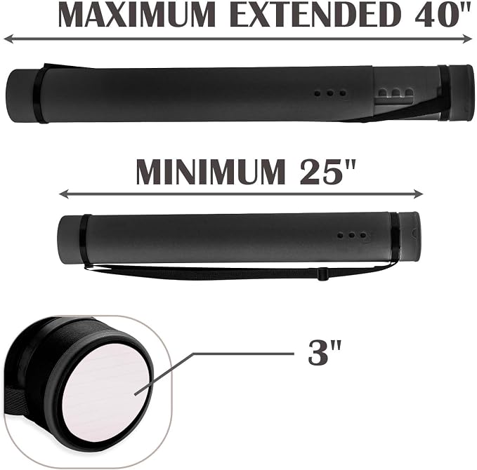 JJRING Black Poster Tube, Poster Carrying Case - Image 2