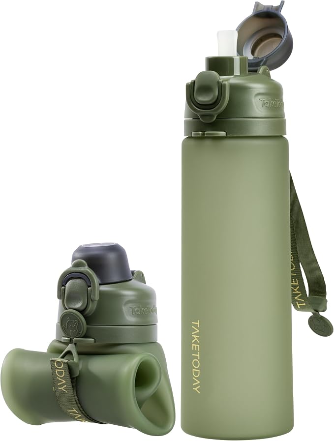 TakeToday Collapsible Water Bottles 21oz, Foldable Platinum Silicone Travel by TAKETODAY