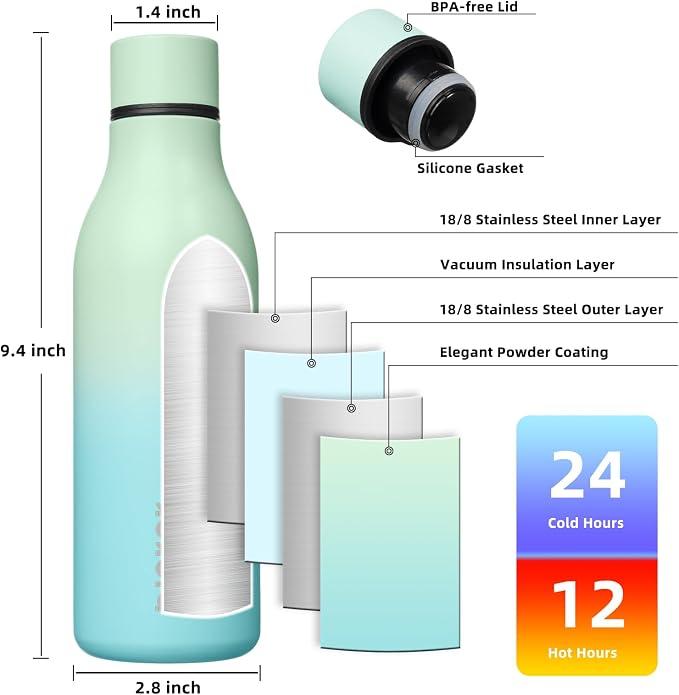 BJPKPK Insulated Water Bottles, 18 oz Stainless Steel Metal Water Bottle - Image 3