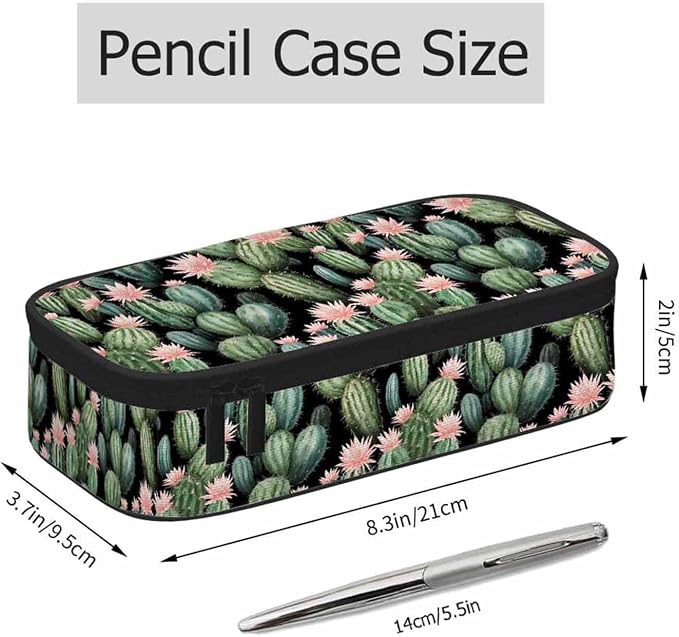Vintage Cactus Pencil Holder Bag Cute Pink Flower Spikes Summer Pencil Case - Image 2