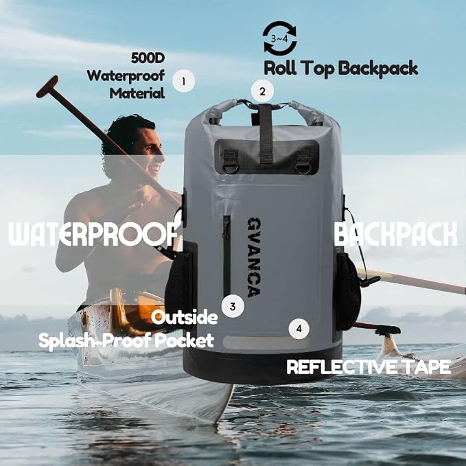 Waterproof Roll Top Kayak Dry Backpack, Floating Outdoor Dry Sack Boating - Image 2
