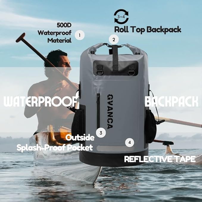 Waterproof Roll Top Kayak Dry Backpack, Floating Outdoor Dry Sack Boating - Image 2