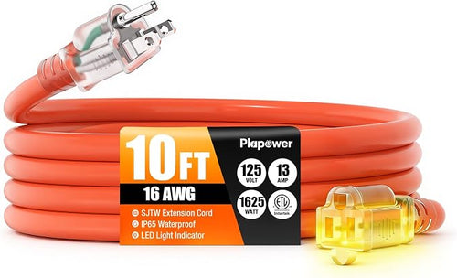 10 FT Outdoor Extension Cord Waterproof, 16/3 Gauge Heavy Duty 3 Prong Power by Unknown