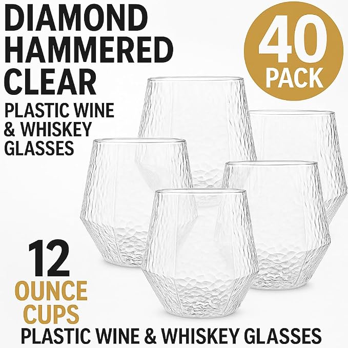 Oojami 40 count Diamond Unbreakable Stemless Plastic Wine Champagne Whiskey - Image 2