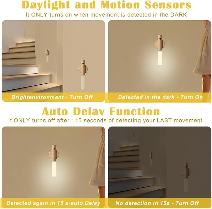 LANDGOO Wooden Motion Sensor Night Lights Magnet Body Sensor Hallway Night - Image 6