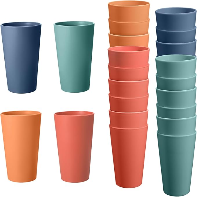 24 Pcs Unbreakable Plastic Cups Set, 20 oz Reusable Plastic Cups, Stackable by StayHealthyStayHappy