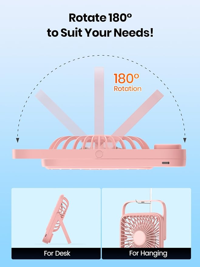 TOPK 2 Pack 5000mAh Portable Desk Fan, Ultra-Thin Rechargeable Battery Operated - Image 8