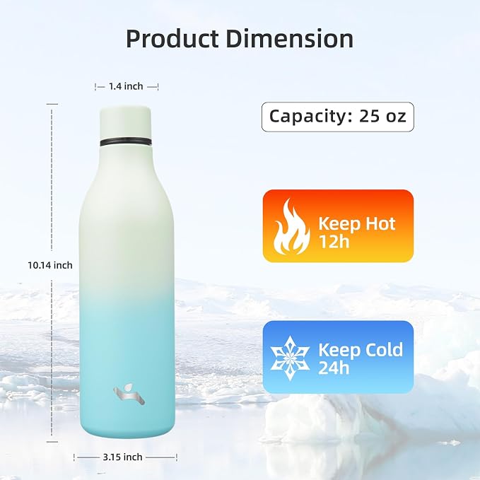 Insulated Water Bottle with Strap, 25 oz Double Wall Stainless Steel Vacuum - Image 2