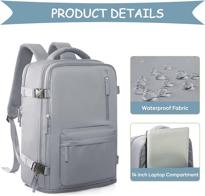 WONHOX Large Travel Backpack Carry on Flight Approved Laptop Work Business - Image 5