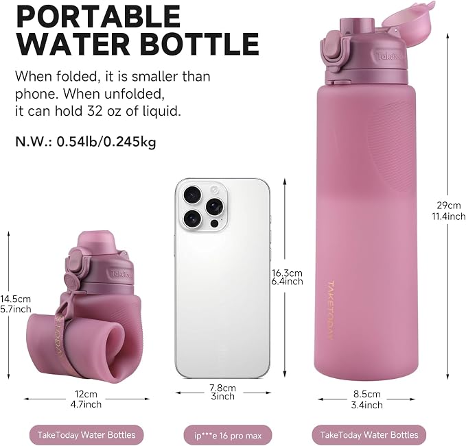 TakeToday Collapsible Water Bottles 32oz, Foldable Travel Water Bottle - Image 4