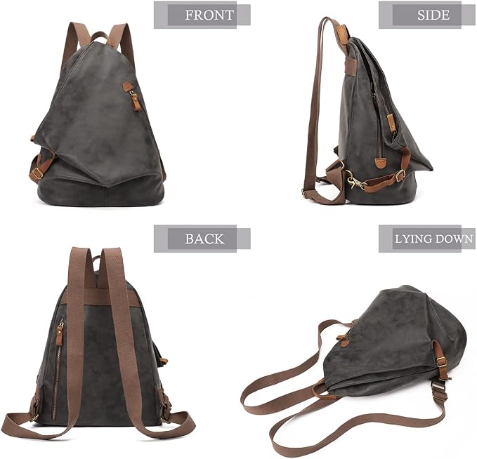 KL928 PU Leather Vintage Backpack – Large Casual Daypack Outdoor Travel - Image 9