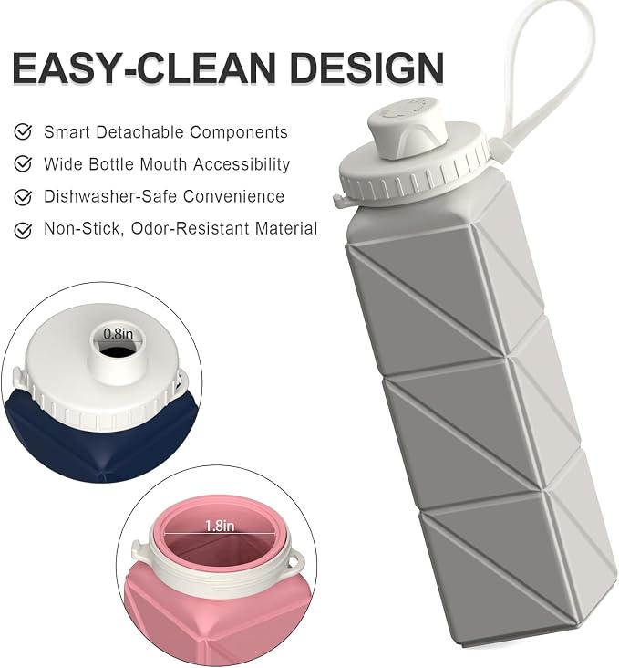 BEAUTAIL Collapsible Water Bottles 20.6oz, Silicone Foldable Portable Travel - Image 5