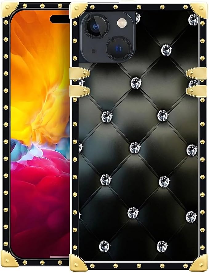 Compatible with iPhone 15 Case, Shiny Black Sofa Crystal Luxury Golden by Unknown