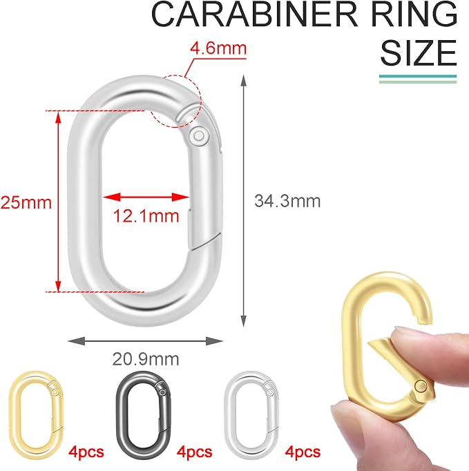 CooBigo 12Pack 1 Inch Assorted Oval Keyring, Metal Tiny Carabiner Spring Snap - Image 2