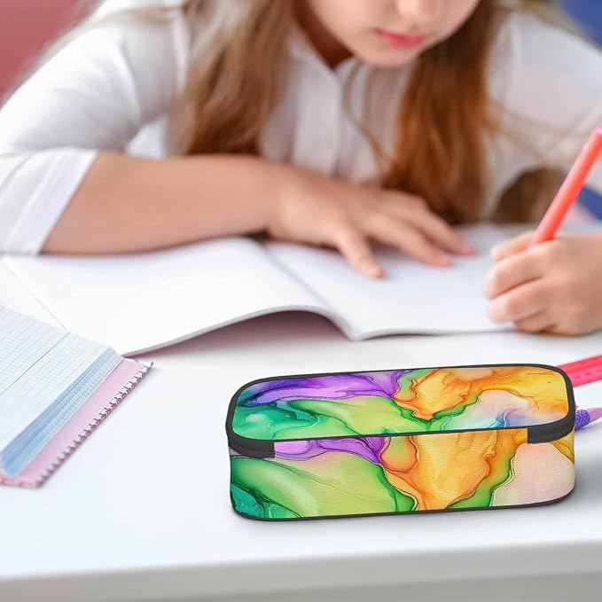 Abstract Print Pencil Case Colorful Fluid Waves Golden Swirls Pencil Bag Pouch - Image 5